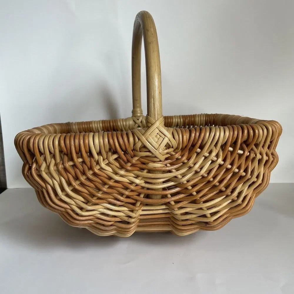 Vtg Buttocks Woven Basket Harvest‎ Egg Gathering Country Farmhouse Primitive